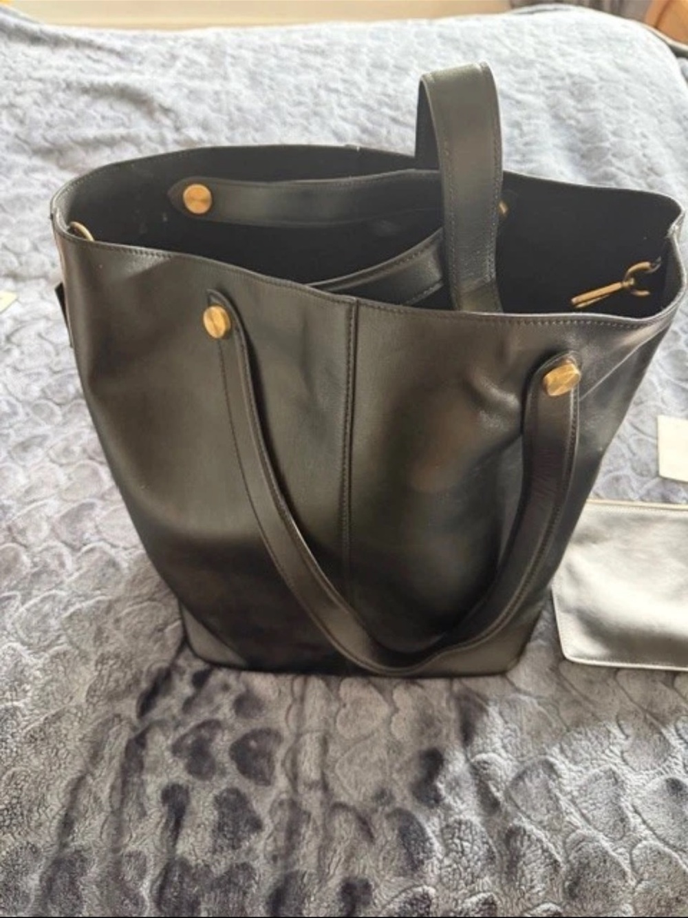Mulberry Black Leather Tote with Gold-Tone Hardware